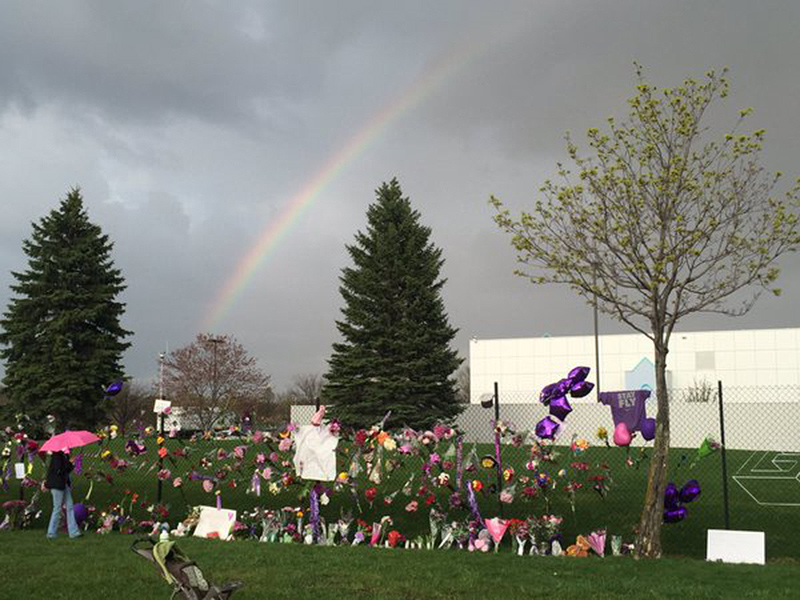 A rainbow appears over Prince's Paisley Park estate hours after his death.
